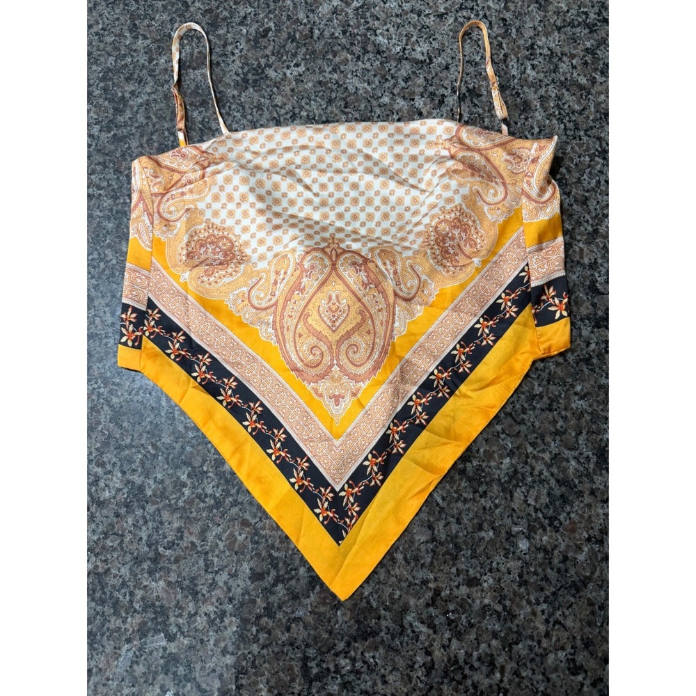 Papaya Yellow Paisley Handkerchief Bandana Cami Top Tie Back T3442-3